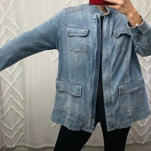 Chico’s Jean lightwash jacket longline with cargo pockets